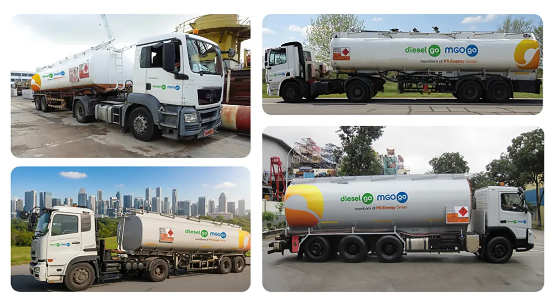 MGO Go Fleet of Trucks provide alongside bunkering and fuel delivery along the coasts in Singapore